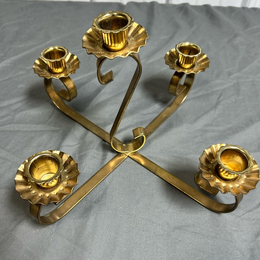 Vintage Brass Five-arm Candelabra Mid Century Modern Hollywood Regency Taper